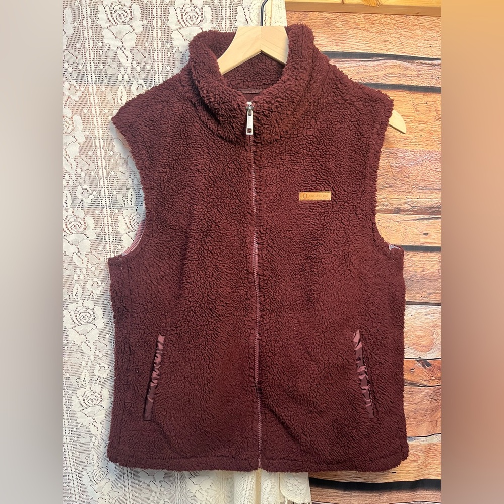 Sage Collective Burgundy Sherpa Vest with Patterned Flannel lining - Picture 2 of 9